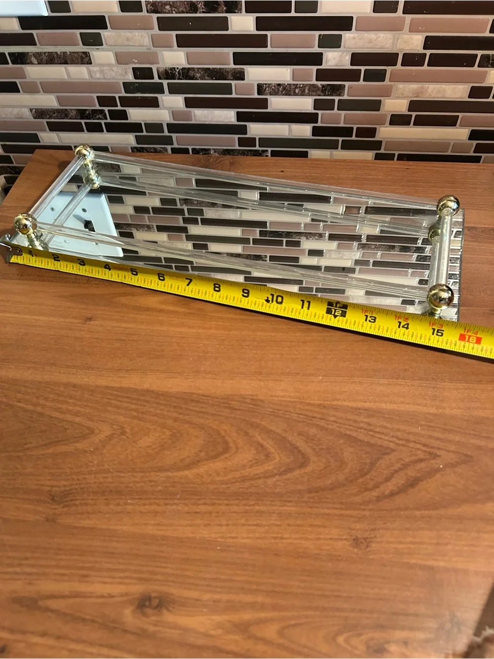 Vintage Glass and Mirror Bathroom Vanity Tray with Gold Accents - Clear